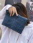 Fashion Dark Blue Pure Color Desigm Square Shape Shoulder Bag