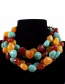 Fashion Pale Blue+orange Stone Shape Design Color Matching Necklace