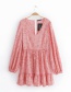 Fashion Pink Leaf Pattern Decorated V Neckline Dress
