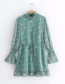 Fashion Pale Green Flowers Pattern Decorated Long Sleeves Dress
