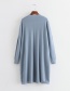 Fashion Gray+blue Pure Color Design Long Sleeves Cardigan