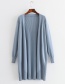 Fashion Gray+blue Long Sleeves Design Pure Color Cardigan