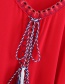 Fashion Red Tassel Decorated V Neckline Long Dress
