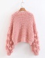 Fashion Pink V Neckline Design Pure Color Sweater