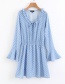 Fashion Blue Dots Pattern Design V Neckline Dress