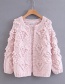 Fashion Pink Fuzzy Balls Decorated Pure Color Sweater
