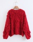 Fashion Red Pure Color Decorated Round Neckline Sweater