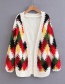 Fashion Beige Rhombus Shape Pattern Design Simple Sweater