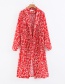 Fashion Red+white Flowers Decorated Long Sleeves Dress