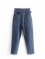 Fashion Blue Pure Color Design High-waist Jeans