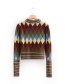 Fashion Multi-color Color Matching Design Long Sleeves Sweater