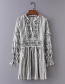 Fashion Gray Embroidered Flower Decorated Long Dress