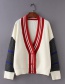 Fashion Navy V Neckline Design Long Sleeves Sweater