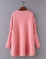 Fashion Pink Puff Sleeves Design V Neckline Loose Dress