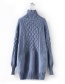 Fashion Blue High Neckline Design Pure Color Sweater