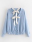 Elegant Blue Bowknot Decorated V Neckline Cardigan