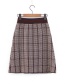 Elegant Coffee Buttons Decorated Grid Pattern Design Skirt
