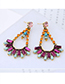 Elegant Yellow+purple Full Diamond Design Sector Shape Earrings