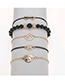 Elegant Black Flower&beads Decorated Bracelet(5pcs)