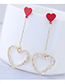 Sweet Red+gold Color Diamond Decorated Heart Shape Earrings