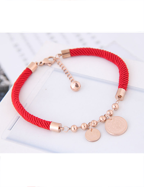 Fashion Red Round Shape Pendant Decorated Bracelet