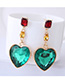 Fashion Green Metal Simple Gemstone Heart Stud Earrings
