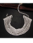 Fashion Silver Metal Flash Drill Multi-layer Necklace