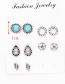 Fashion Blue+white Geometric Shape Decorated Earrings(5 Pairs)