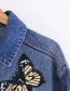Fashion Blue Embroidery Flower Pattern Decorated Coat
