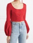 Fashion Red Pure Color Decorated Blouse