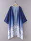 Fashion Blue Flower Pattern Decorated Kimono