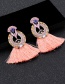 Fashion Pink Geometric Shape Decorated Short Tassel Earrings