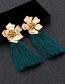 Fashion Dark Green Flower Shape Decorated Tassel Earrings