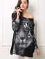 Fashion Red+black Tiger Pattern Decorated Long Sleeves Dress