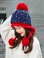 Fashion Navy Fuzzy Ball Decorated Hat