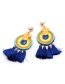 Fashion Blue Round Shape Decorated Tassel Earrings