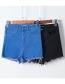 Fashion Blue Pure Color Decorated Short Pants