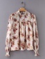 Fashion Claret Red Flower Pattern Decorated Blouse