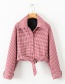 Fashion Pink Grids Pattern Decorated Coat