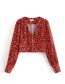 Fashion Red V Neckline Design Heart Pattern Decorated Blouse