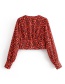 Fashion Red V Neckline Design Heart Pattern Decorated Blouse