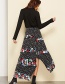 Elegant Black Flowers Pattern Design Split Skirt