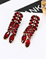 Fashion Claret Red Diamond Decorated Earrings