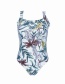 Fashion White Flower Pattern Decorated Swimwear