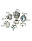 Fashion Silver Color Water Drop Shape Gemstone Decorated Ring(7pcs)