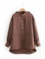 Fashion Brown Pure Color Design Long Sleeves Smock
