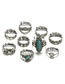 Fashion Silver Color Oval Shape Gemstone Decorated Ring(9pcs)