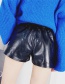 Fashion Black Pure Color Decorated High Waist Shorts