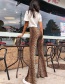 Fashion Brown Leopard Pattern Decorated Trouser