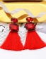 Fashion Black Square Shape Decorated Tassel Earrings